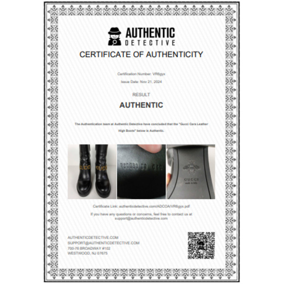 GUCCI Black Leather Cara Big Logo Chunky Heeled Bootie Mid Calf Women's EU 38 - Picture 11 of 11